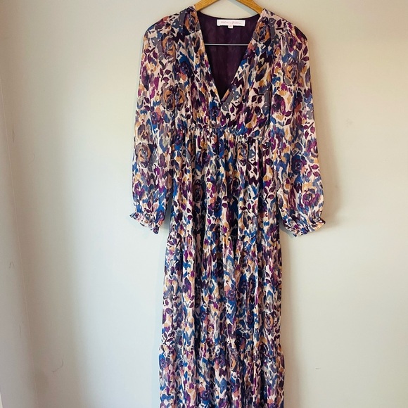 Meet Me In Santorini Ikat Flower Maxi Dress Anthro - Picture 2 of 11